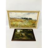 A JOHN BROADWATER OIL ON BOARD OF "HEATH NEAR WARREN LODGE" 1969 + 1 OTHER OIL ON CANVAS OF