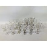 A COLLECTION OF 27 ASSORTED VINTAGE GLASSES AND ONE MEASURE