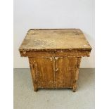 A VINTAGE CLERK'S DESK BELIEVED TO BE FROM CAWSTON RAILWAY STATION PARCEL OFFICE - W 92CM. D 64CM.