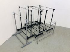 COLLECTION OF 6 ADJUSTABLE CLOTHES RAILS AND CHROME FINISH TEAPOT