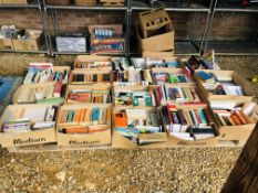 19 BOXES OF ASSORTED BOOKS TO INCLUDE NOVELS, GARDENING ETC.