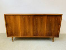 MID CENTURY DANISH SIDEBOARD WITH SLIDING DOORS - H 73CM. W 44CM. L 13CM.