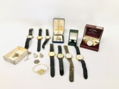 BOX OF ASSORTED GENT'S WRIST WATCHES TO INCLUDE BOXED ROTARY, WHITE METAL PENDANT AND CHAIN,