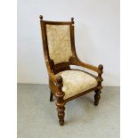 A HEAVY OAK HIGH BACK CARVER CHAIR