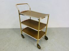 A RETRO METAL FRAMED THREE TIER TROLLEY WITH DETACHABLE TRAYS