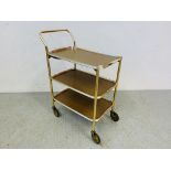 A RETRO METAL FRAMED THREE TIER TROLLEY WITH DETACHABLE TRAYS