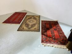 THREE EASTERN PATTERNED RUGS (RED PATTERNED 180CM X 90CM,