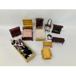 COLLECTION OF MINIATURE DOLLS HOUSE FURNITURE TO INCLUDE BRASS BED,