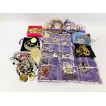 COLLECTION OF MIXED COSTUME JEWELLERY + STORAGE ROLL CONTAINING COSTUME JEWELLERY