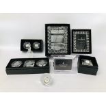COLLECTION OF BOXED ROYAL DOULTON CRYSTAL GLASS COMPRISING A DESK CLOCK, PAIR OF TEALIGHT HOLDERS,