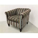 A MODERN DESIGNER STRIPED UPHOLSTERED ARM CHAIR