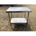 STAINLESS STEEL PREPARATION TABLE WITH SHELF BELOW - 90CM WIDE. 65CM DEPTH. 87CM HIGH.