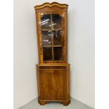 (R) HALF GLAZED CORNER CABINET YEW WOOD FINISH - W 66CM. H 184CM.