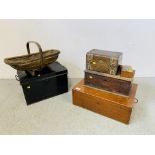 A VINTAGE OAK TREASURY BOX BEARING J.C.