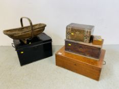 A VINTAGE OAK TREASURY BOX BEARING J.C.