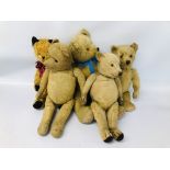 COLLECTION OF 4 VARIOUS VINTAGE TEDDY BEARS
