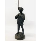 BRONZE STUDY OF A BOY WITH FISHING ROD BEARING MAKERS MARK "KACNH 1969" H 37CM