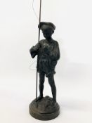 BRONZE STUDY OF A BOY WITH FISHING ROD BEARING MAKERS MARK "KACNH 1969" H 37CM