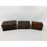VINTAGE WRITING BOX, BRASS DETAIL A/F, ROSEWOOD BOX, MOTHER OF PEARL DETAIL,