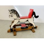 A VINTAGE WOODEN CHILD'S ROCKING HORSE WITH LABEL COUNTRY COTTAGE CRAFTS