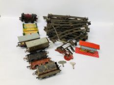 COLLECTION OF HORNBY MECANNO TIN PLATE TRAINS CARRIAGES AND TRACK