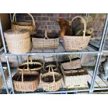 COLLECTION OF 12 ASSORTED WICKER BASKETS AND 3 VINTAGE TEDDY'S