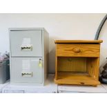 A HONEY PINE LAMP TABLE ALONG WITH A 2 DRAWER FILING CABINET