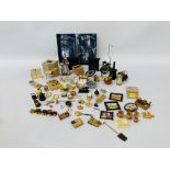 3 X SMALL BOXES OF ASSORTED MINIATURE DOLLS HOUSE ACCESSORIES TO INCLUDE LIGHT FITTINGS,