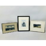 2 X FRAMED MODERN ART WATERCOLOURS, ONE BEARING SIGNATURE "G.