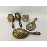 2 X SILVER BARKED BRUSHES, ART NOUVEAU SILVER BACKED BRUSH AND MIRROR,