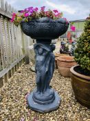 A STONEWORK THREE GRACE BIRD BATH 90CM