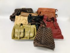 COLLECTION OF 9 DESIGNER HANDBAGS INCLUDING LEATHER