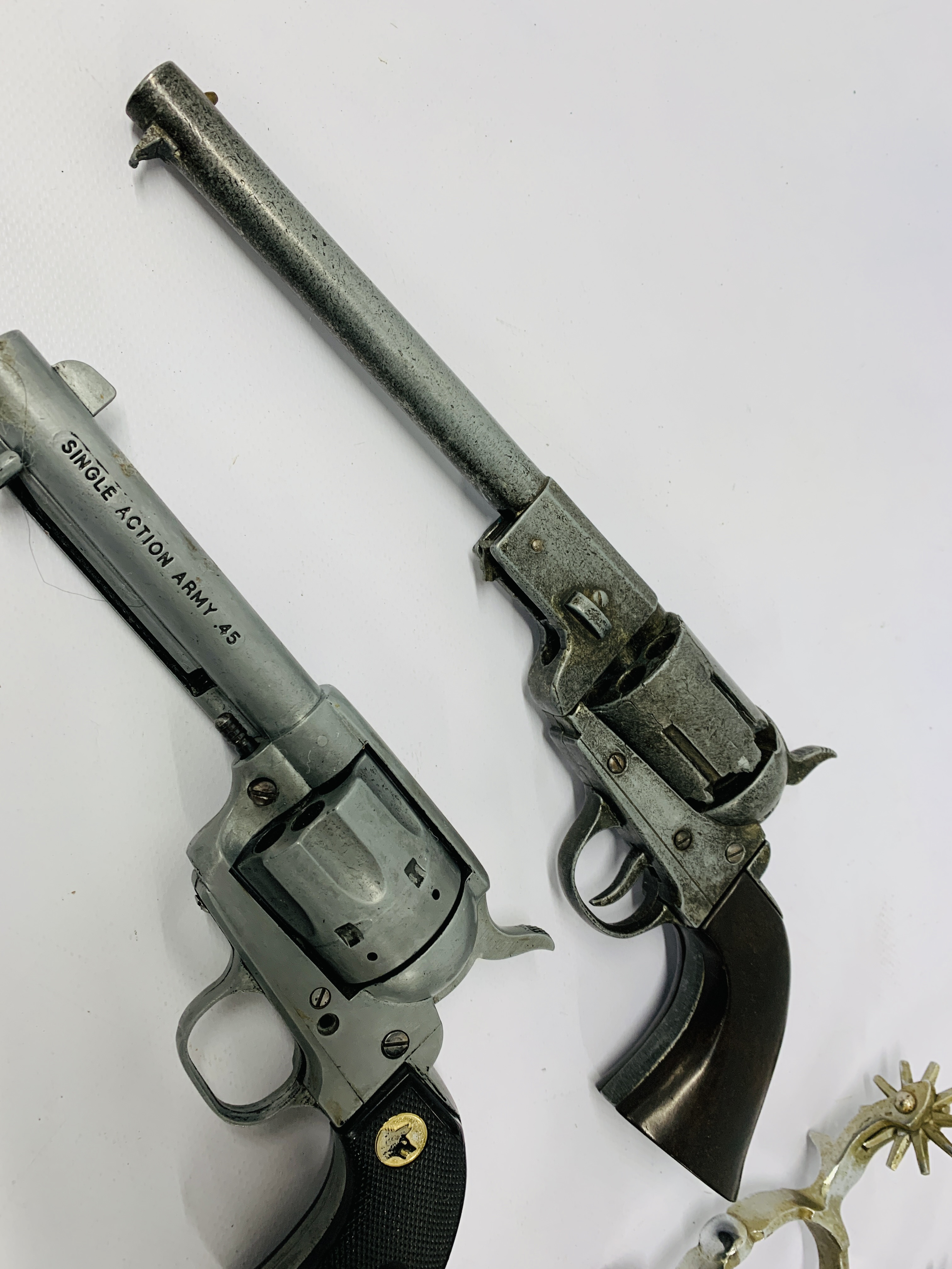 TWO REPLICA WESTERN STYLE REVOLVERS, ONE MARKED SUSSEX ARMOURY, SINGLE ACTION ARMY . - Image 2 of 4