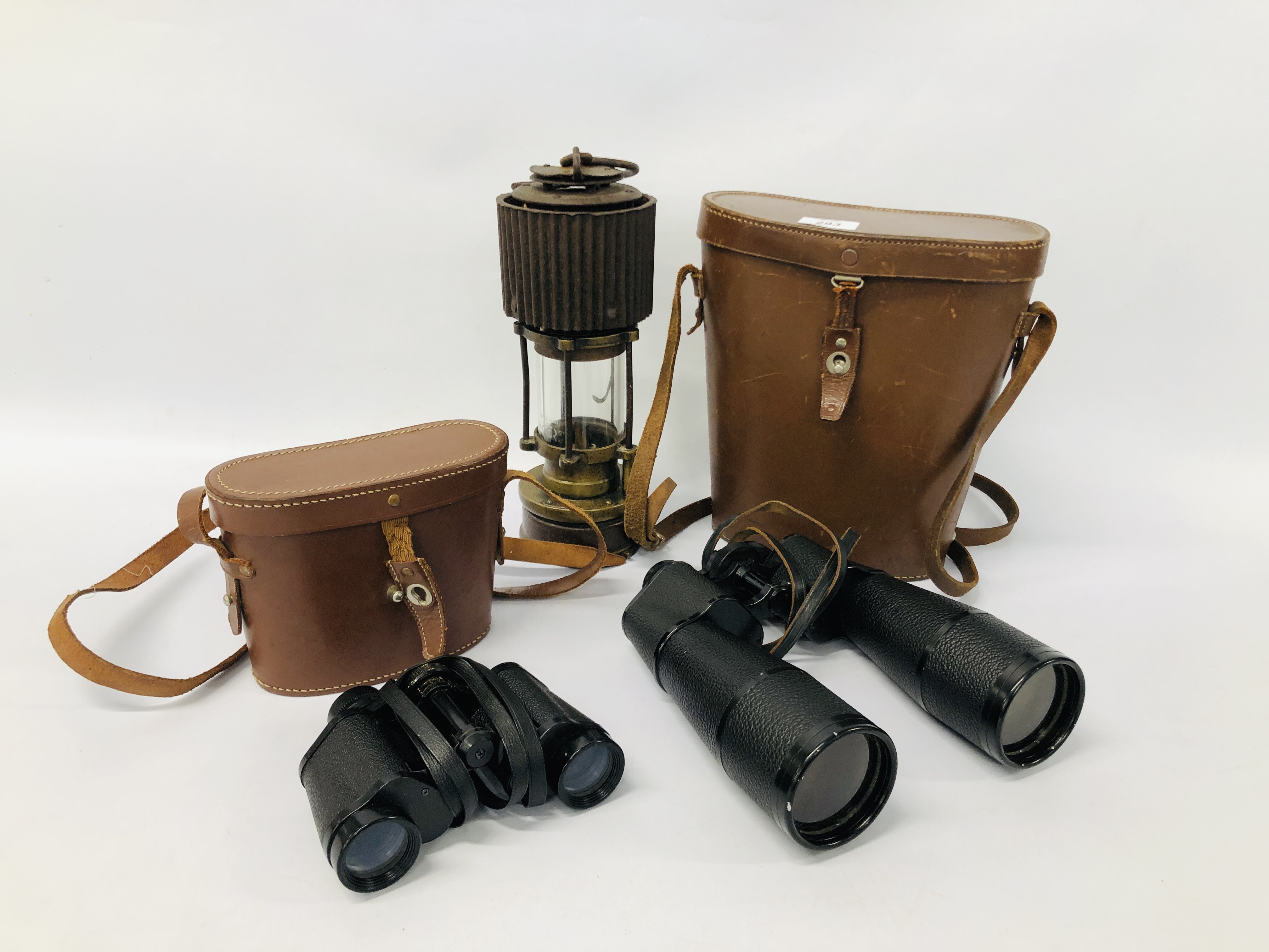 PAIR OF VINTAGE FIELD BINOCULARS IN FITTED BROWN LEATHER CASE MARKED "W.