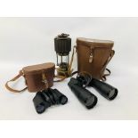 PAIR OF VINTAGE FIELD BINOCULARS IN FITTED BROWN LEATHER CASE MARKED "W.