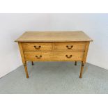 A LIGHT OAK THREE DRAWER CHEST THE TWO SHORT DRAWERS OVER ONE LONG W 107CM, D 50CM,