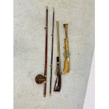 A REPLICA WALL HANGING GUN DISPLAYS AND VINTAGE FISHING ROD
