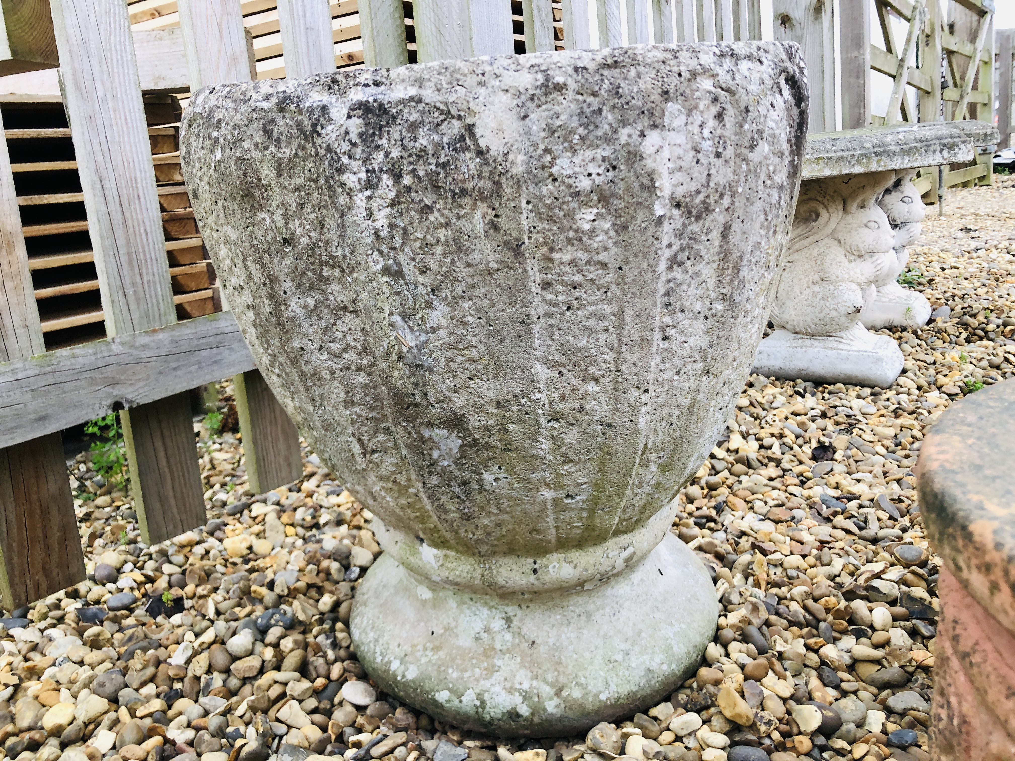 A LARGE STONEWORK URN SHAPED PLANTER - H 50CM. D 49CM. - Image 2 of 3