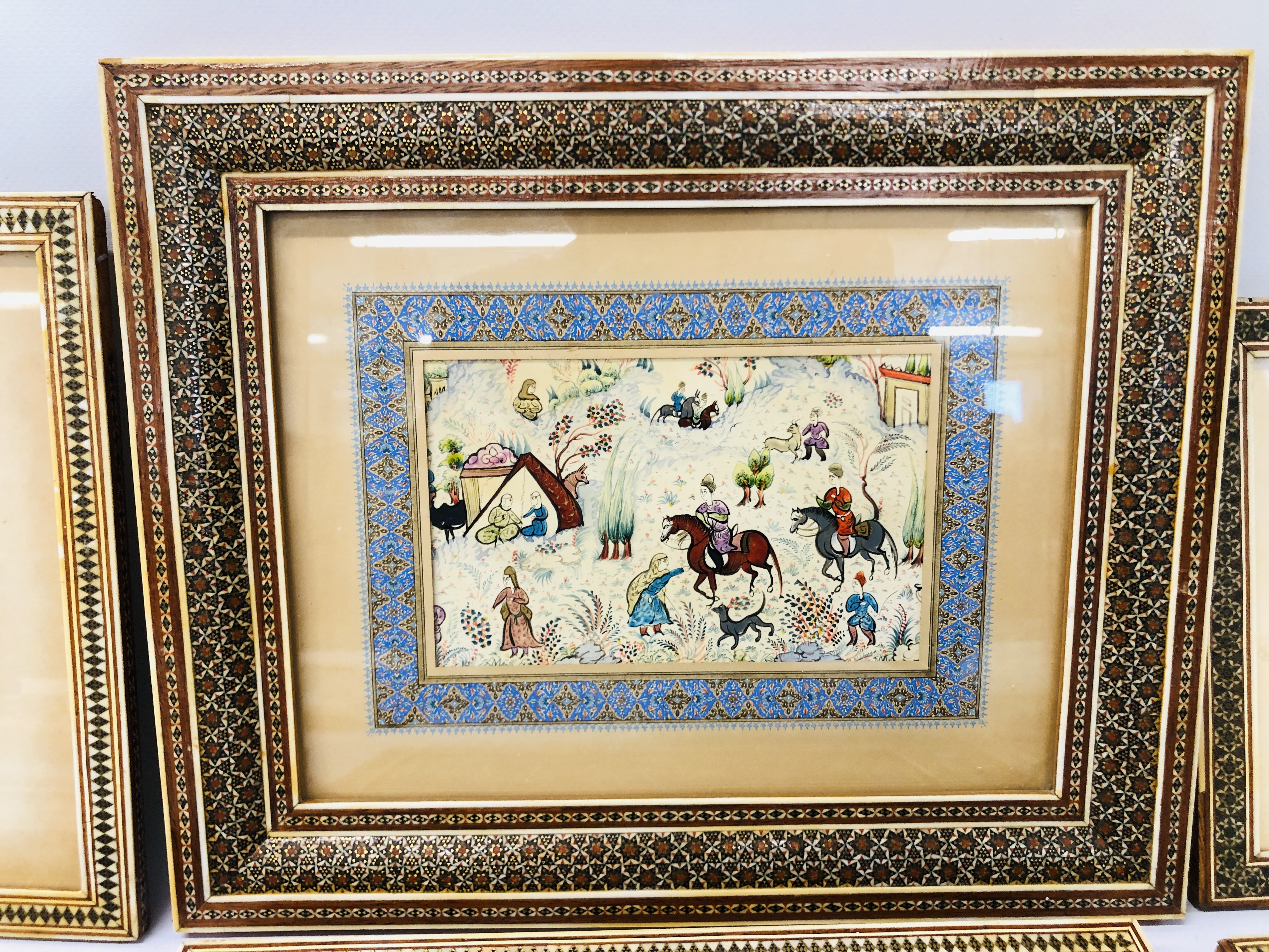 COLLECTION OF 10 VINTAGE PERSIAN PICTURE FRAMES INLAID WITH MICRO MOSAIC IN GEOMETRIC DESIGN, - Image 13 of 14