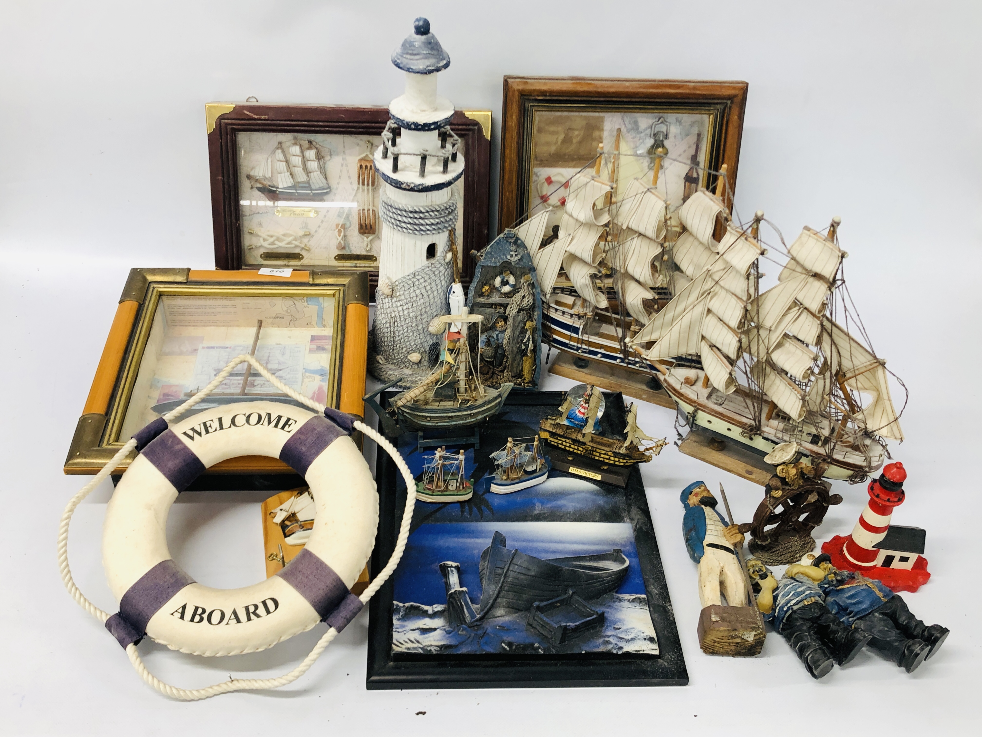 3 NAUTICAL 3D CASED DISPLAYS AND OTHER NAUTICAL ITEMS TO INCLUDE SAILING SHIPS, LIGHTHOUSES ETC.