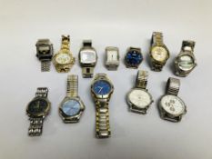 BOX CONTAINING 12 VARIOUS GENTS BRACELET STRAP WRIST WATCHES IN A/F CONDITION TO INCLUDE FOSSIL,