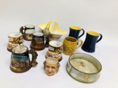 FIVE GREAT YARMOUTH POTTERY MUGS, TWO DENBY STONEWARE MUGS, 1 STAFFORDSHIRE MUG,