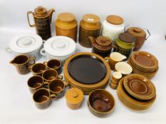 A COLLECTION OF HORNSEA TABLEWARE INCLUDING BARRELS, PLATES, CUPS, DISHES ETC.