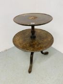 A GEORGIAN MAHOGANY GRADUATED 2 TIER STAND ON TRIPOD BASE - FOR RESTORATION,