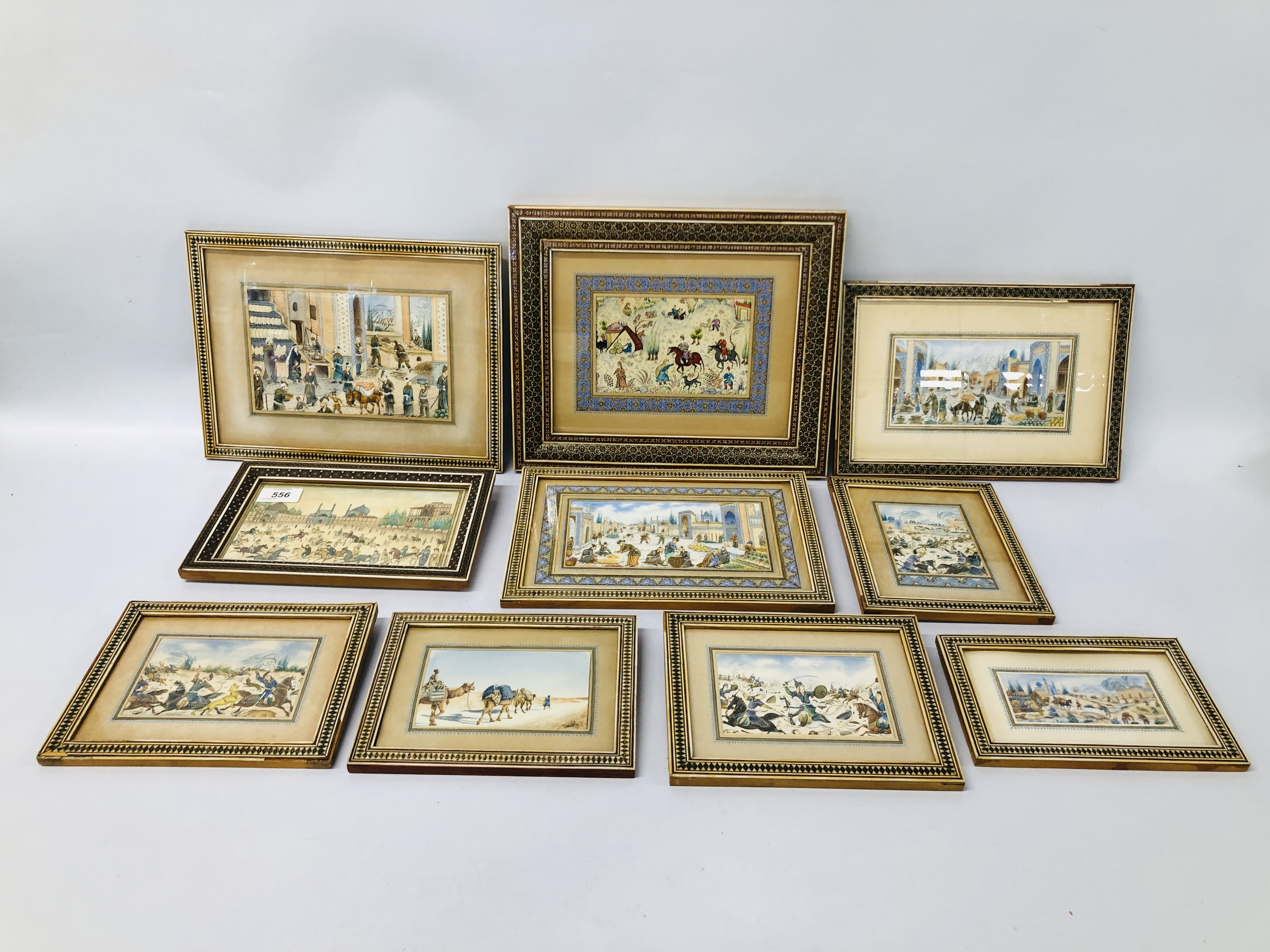 COLLECTION OF 10 VINTAGE PERSIAN PICTURE FRAMES INLAID WITH MICRO MOSAIC IN GEOMETRIC DESIGN, - Image 2 of 14