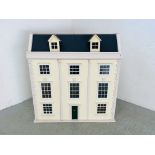 AN IMPRESSIVE REPRODUCTION GEORGIAN STYLE THREE STOREY DOLLS HOUSE COMPLETE WITH ELECTRIC LIGHTING