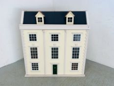 AN IMPRESSIVE REPRODUCTION GEORGIAN STYLE THREE STOREY DOLLS HOUSE COMPLETE WITH ELECTRIC LIGHTING