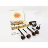 7 X ASSORTED SINGLE CIGARS ALONG WITH 6 VINTAGE PIPES AND A PAIR OF SPECTACLES