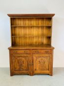 AN EDWARDIAN OAK TWO DRAWER SIDEBOARD WITH LATER DRESSER UPSTAND W 137CM, D 47CM,