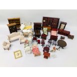 A LARGE PLASTIC BOX CONTAINING EXTENSIVE COLLECTION OF DOLLS HOUSE FURNITURE